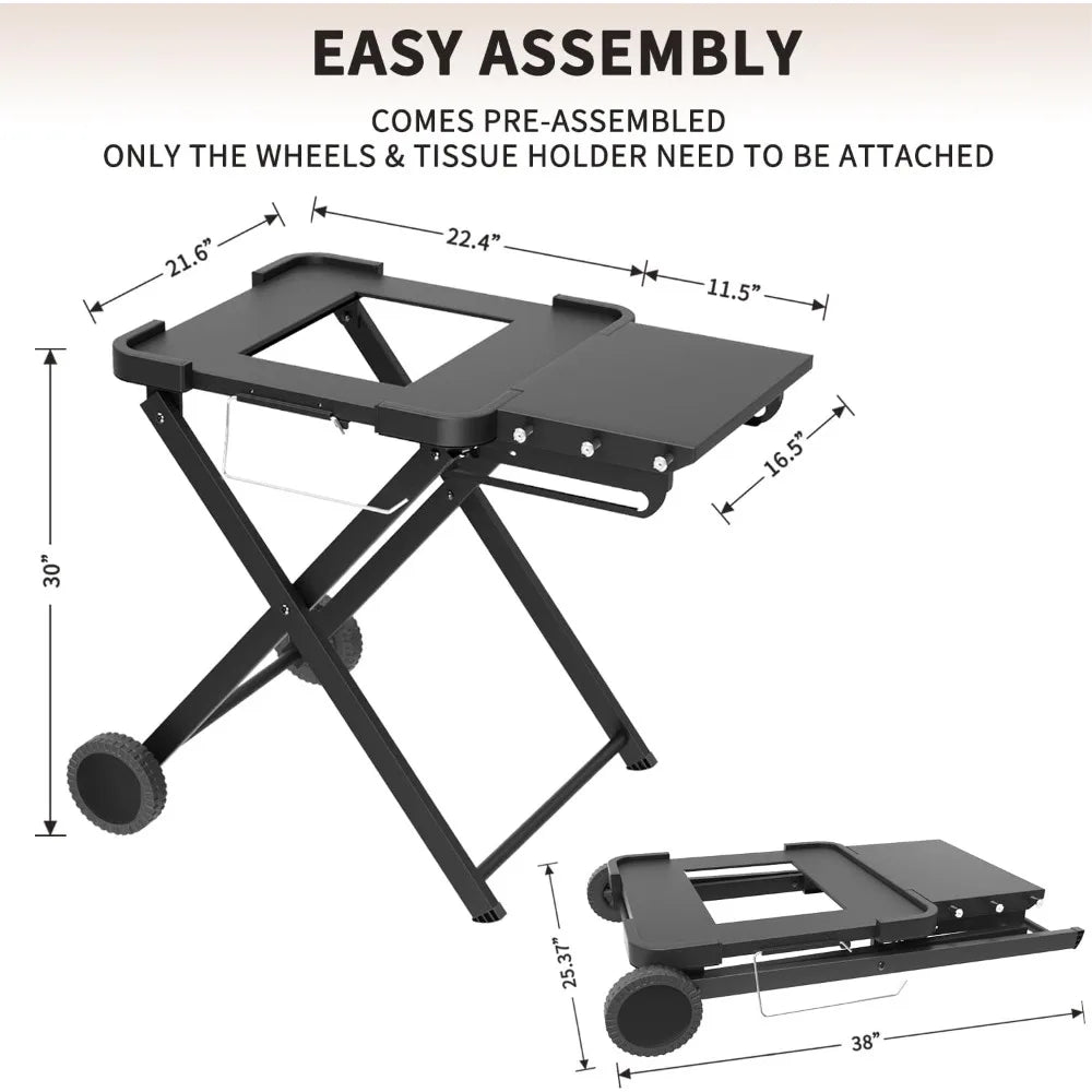Ninja Wood Fire Outdoor Grill Portable Folding Grill with Wheels Side Table and Pizza Oven