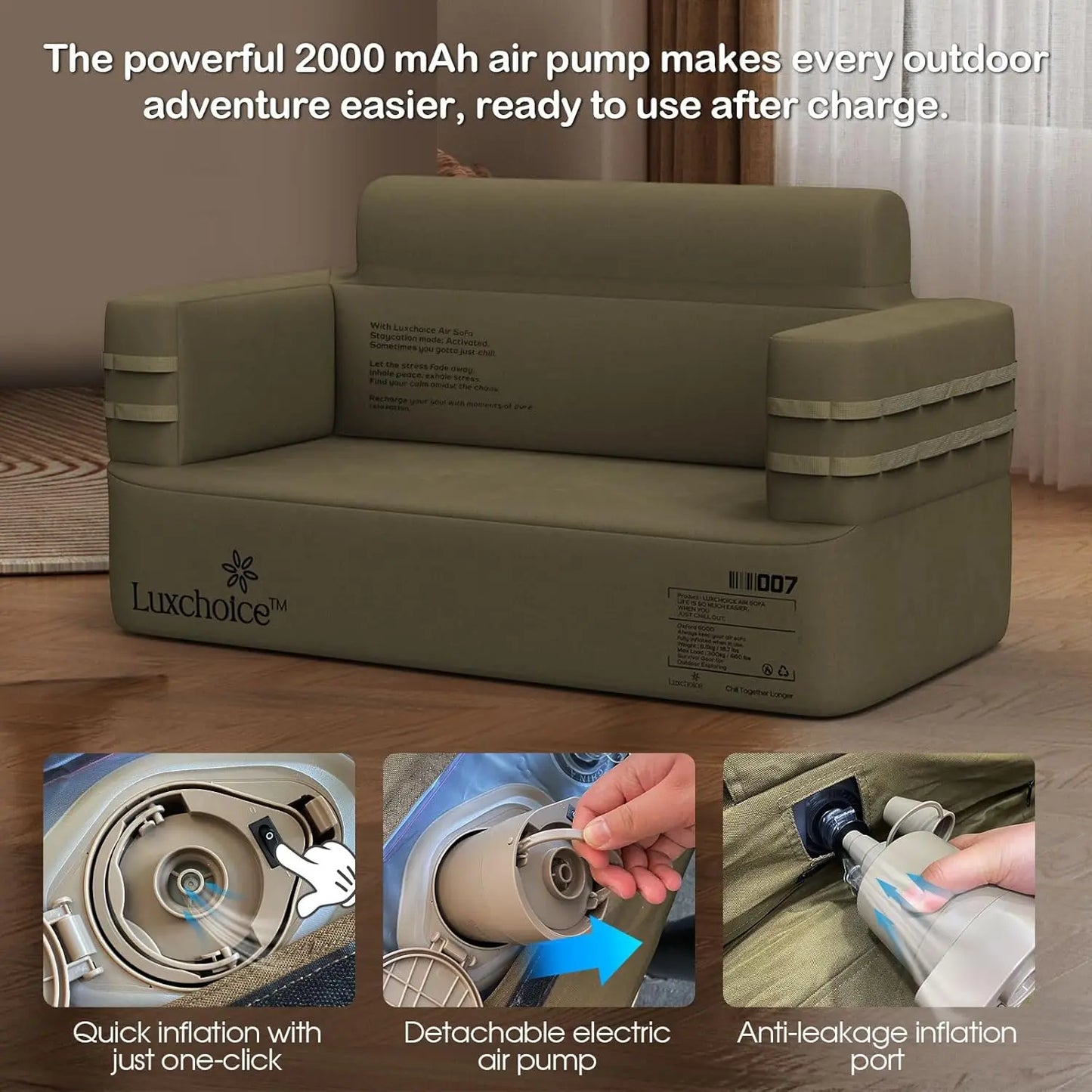 Portable Inflatable Loveseat Sofa With Built In Pump