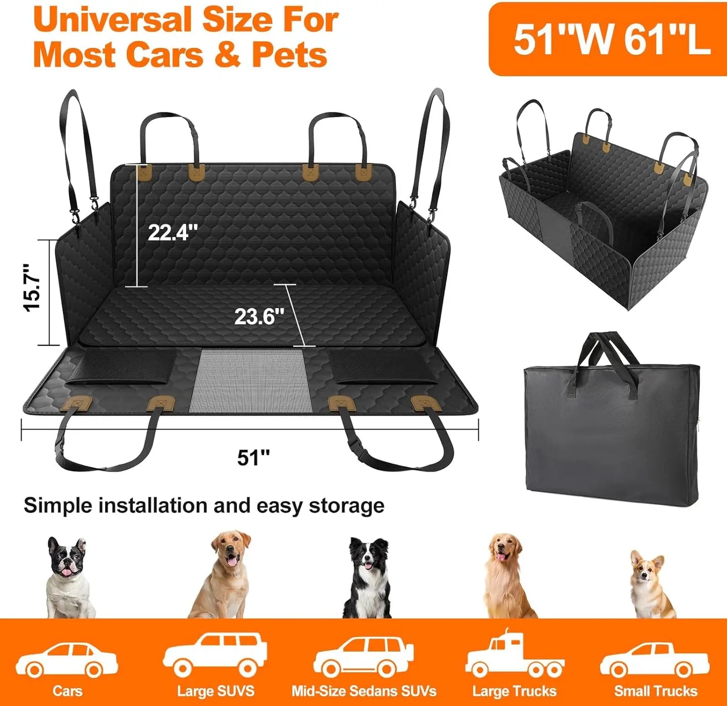 Waterproof Foldable Dog Car Seat Hammock Back Seat Protector