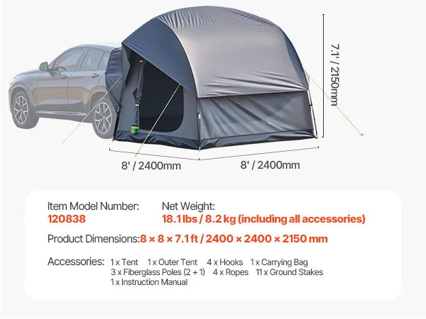 SucceBuy SUV Camp Tent Double Layer Waterproof With Awning