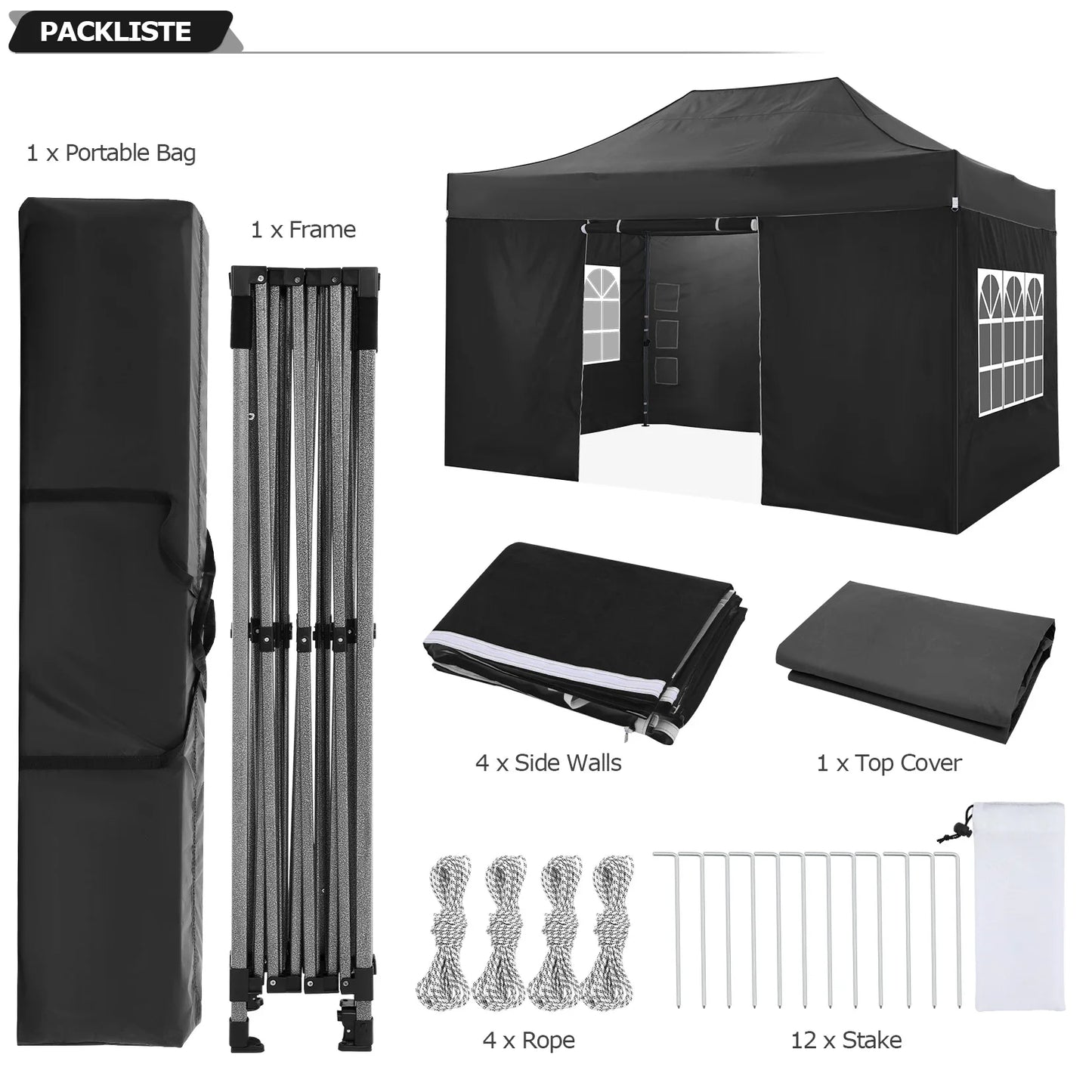 10x15 Heavy Duty Pop Up Canopy Tent With Sidewalls Plus