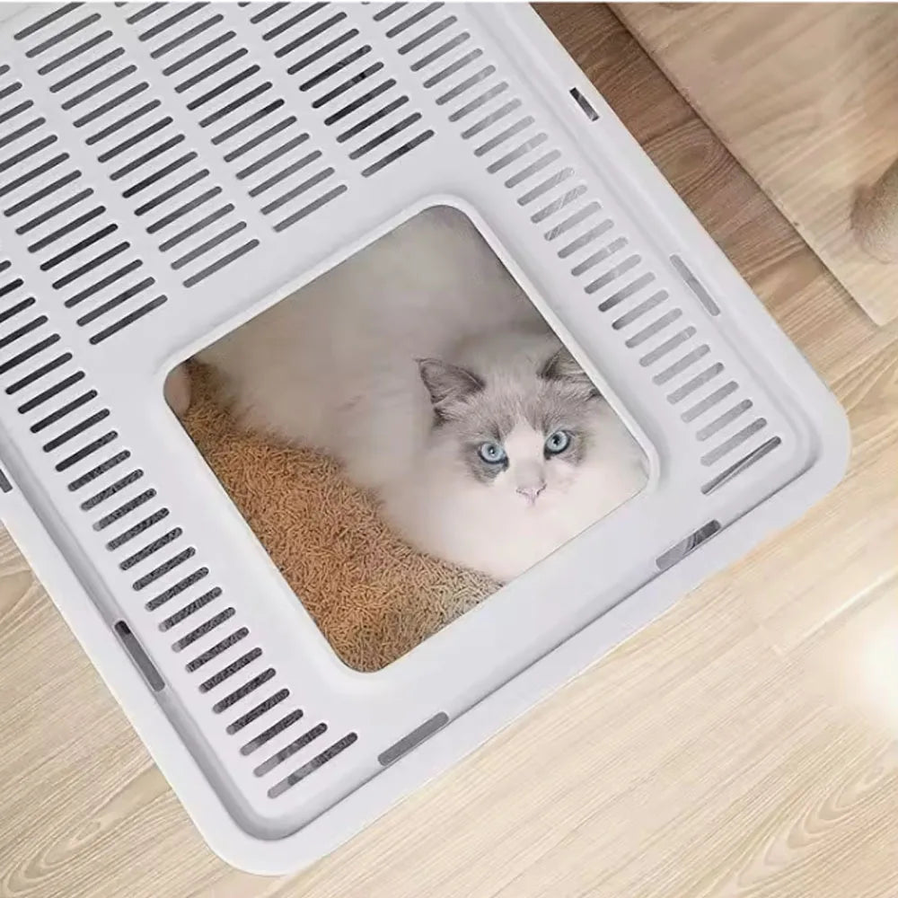 Foldable Litter Box With Drawer And Scooper For Cats