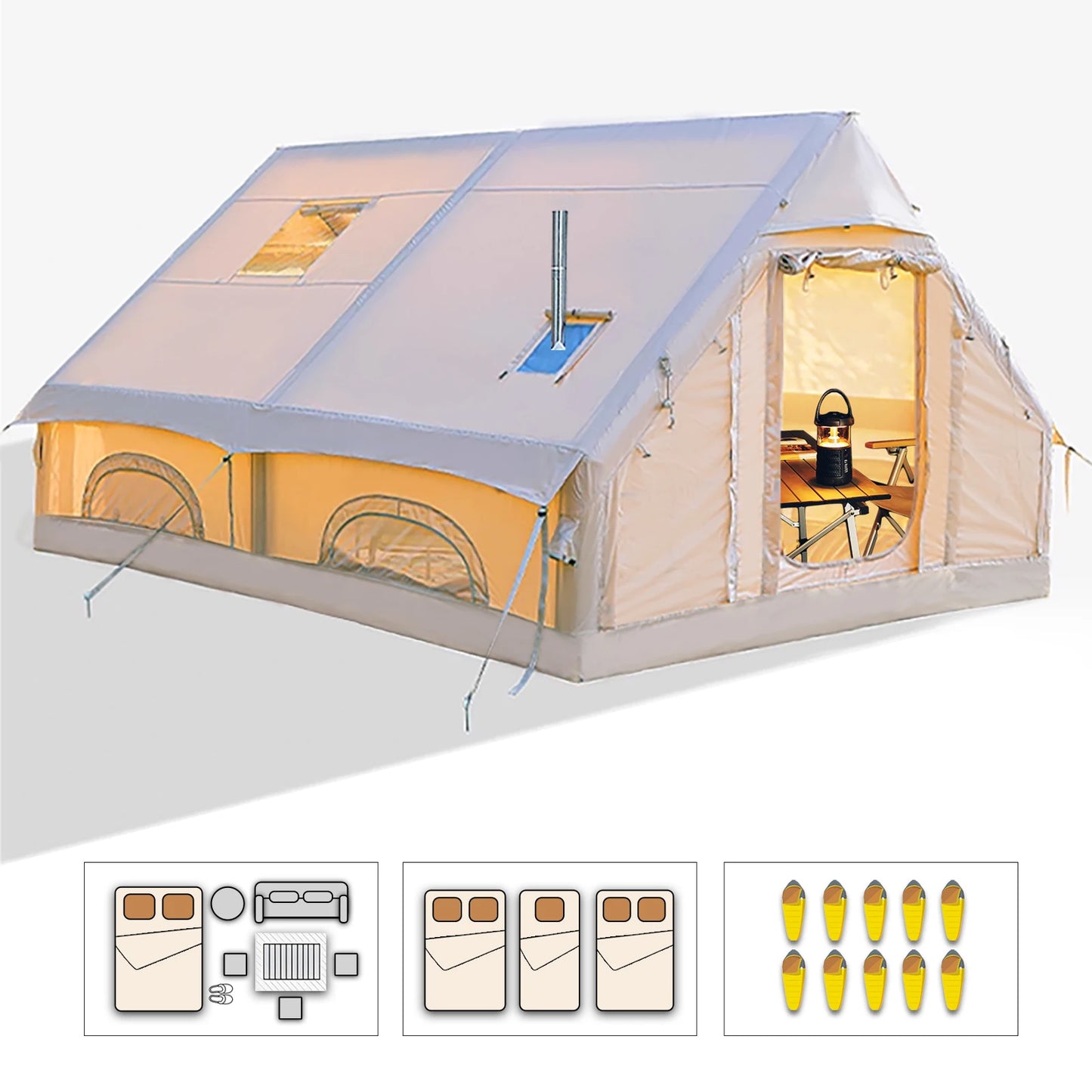 Large Inflatable Camping Tent 12P With Hand Pump Easy Setup