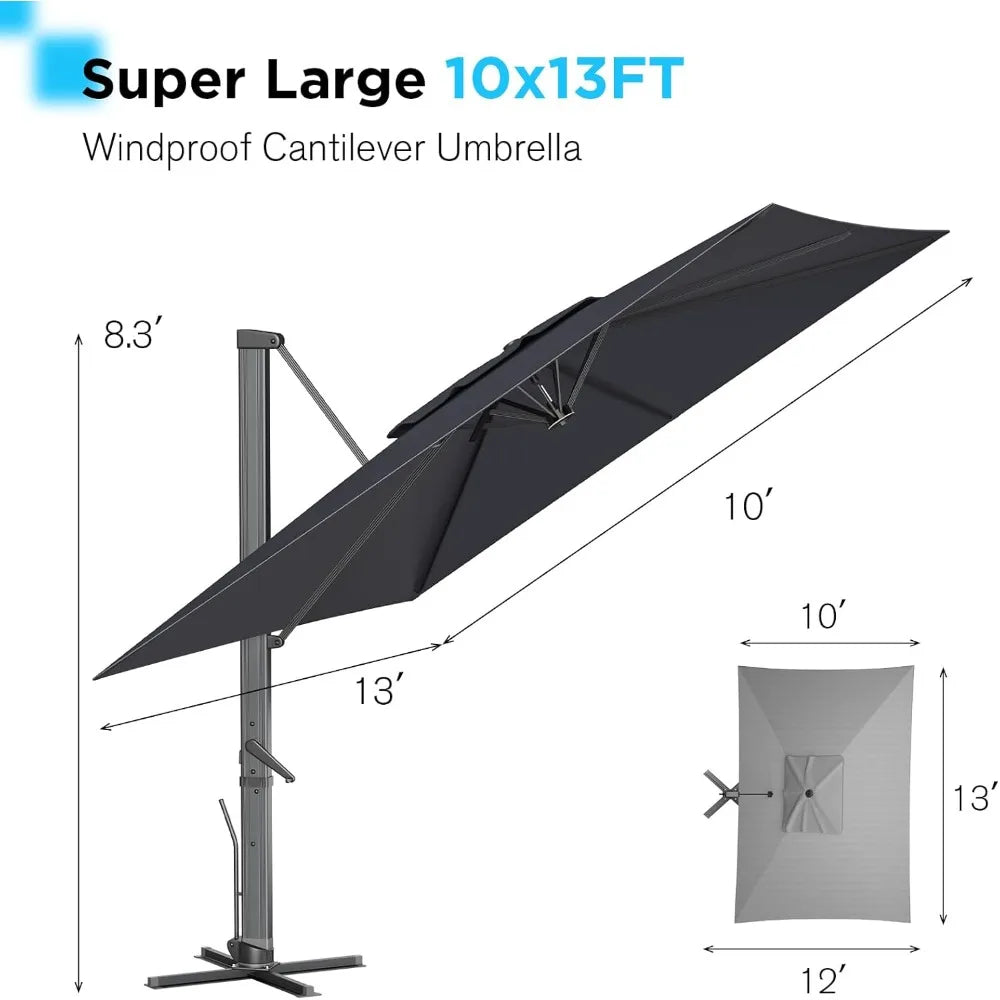 Extra Large 10x13 Ft Rectangular Cantilever Patio Umbrella