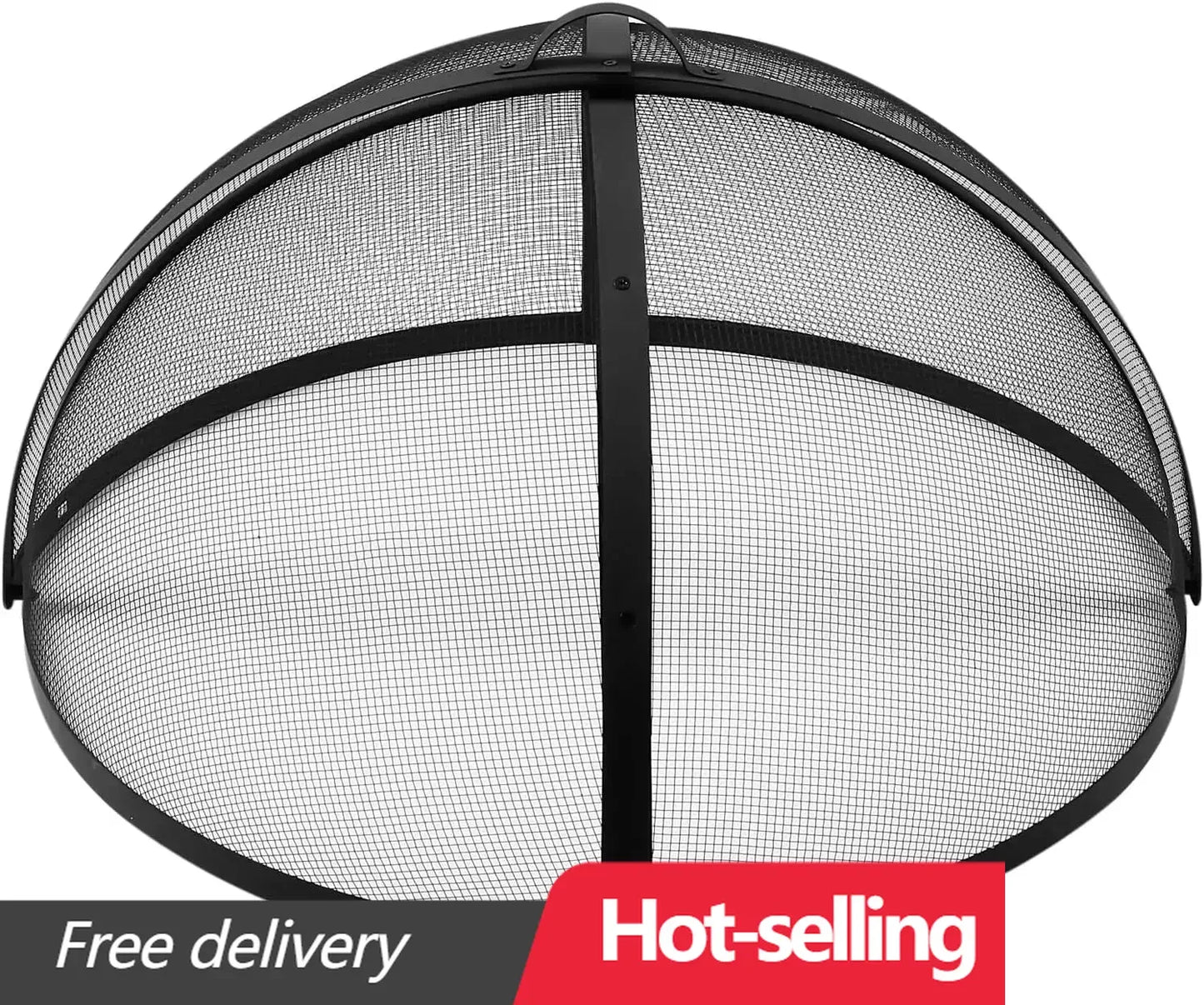 Outdoor Fire Pit Spark Screen Cover Accessory 36 Inch Patio Round Easy Opening Fire Mesh Screen Guard Heavy Duty Steel Firepit Ember Lid with Hinge Black