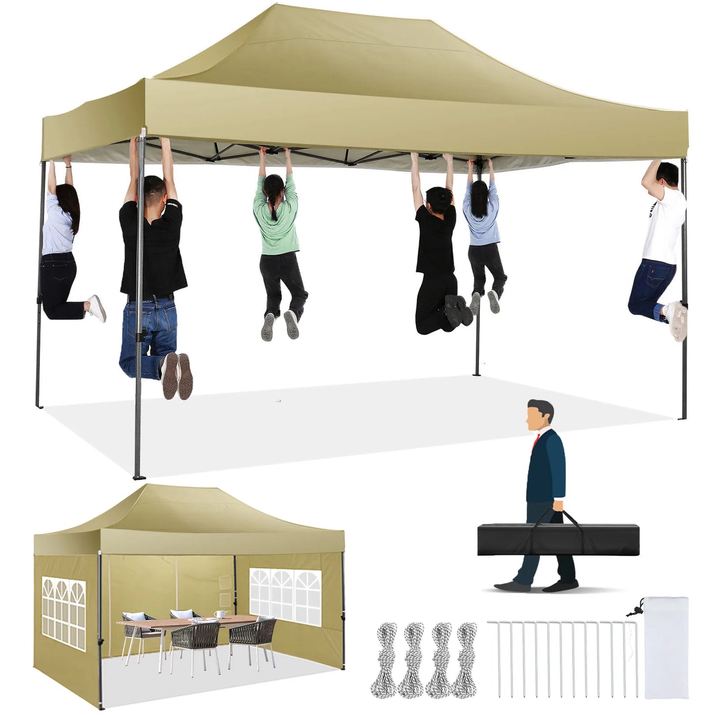 10x15 Heavy Duty Pop Up Canopy Tent With Sidewalls Plus