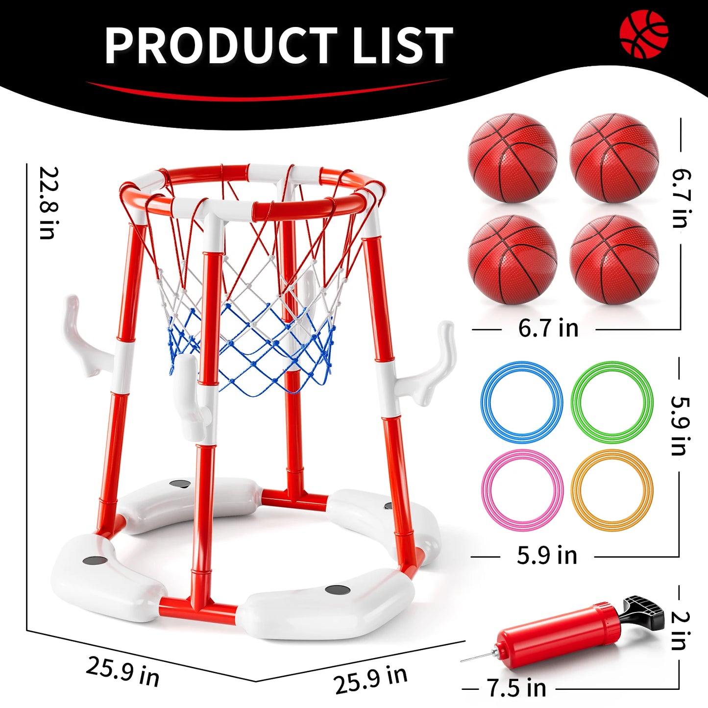 Summer Pool Basketball Hoop Toys Floating Basketball Game Swimming Floats With Four Balls Outdoor Indoor Water Play Toys