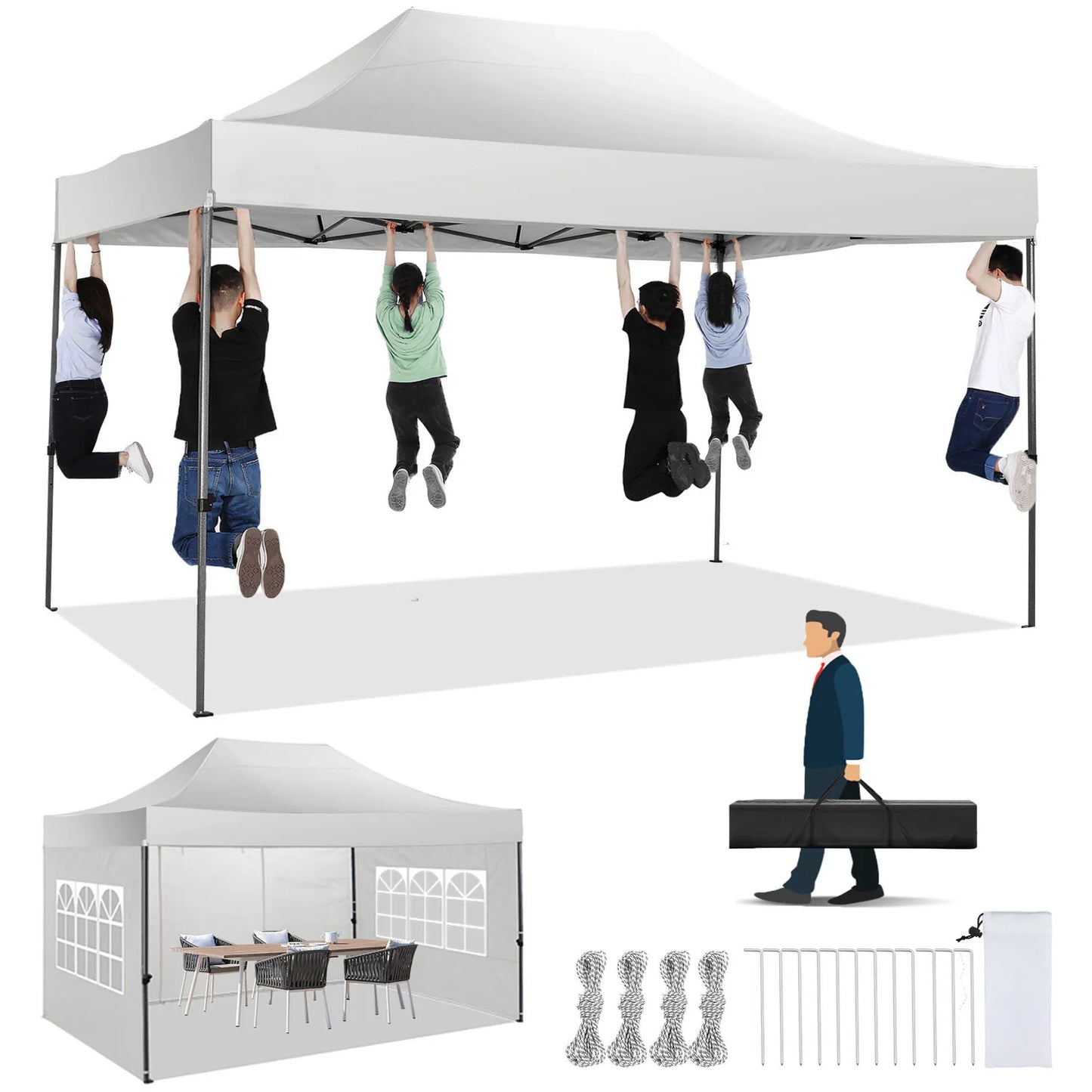 10x15 Heavy Duty Pop Up Canopy Tent With Sidewalls Plus
