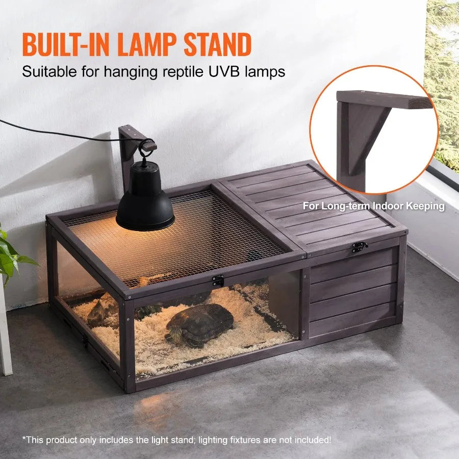 Tortoise Habitat Wooden Tortoise House Indoor and Outdoor Two Room 38x24x13 Inches