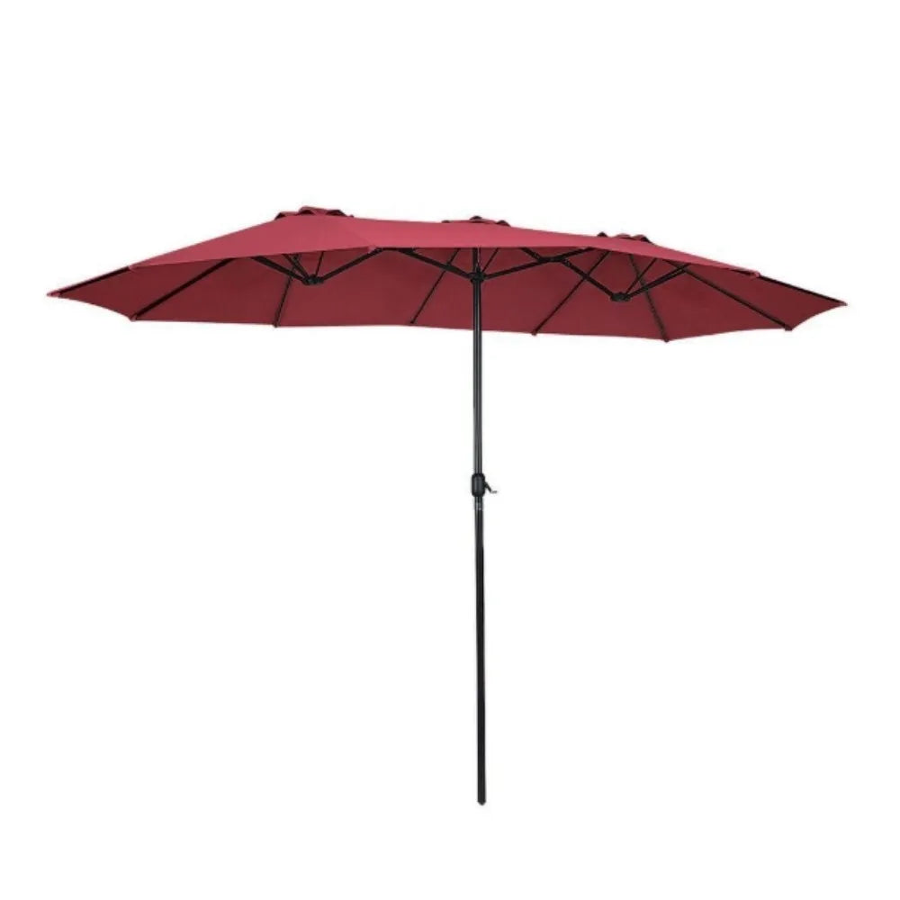 15 Ft Steel Double Twin Market Patio Umbrella With Crank