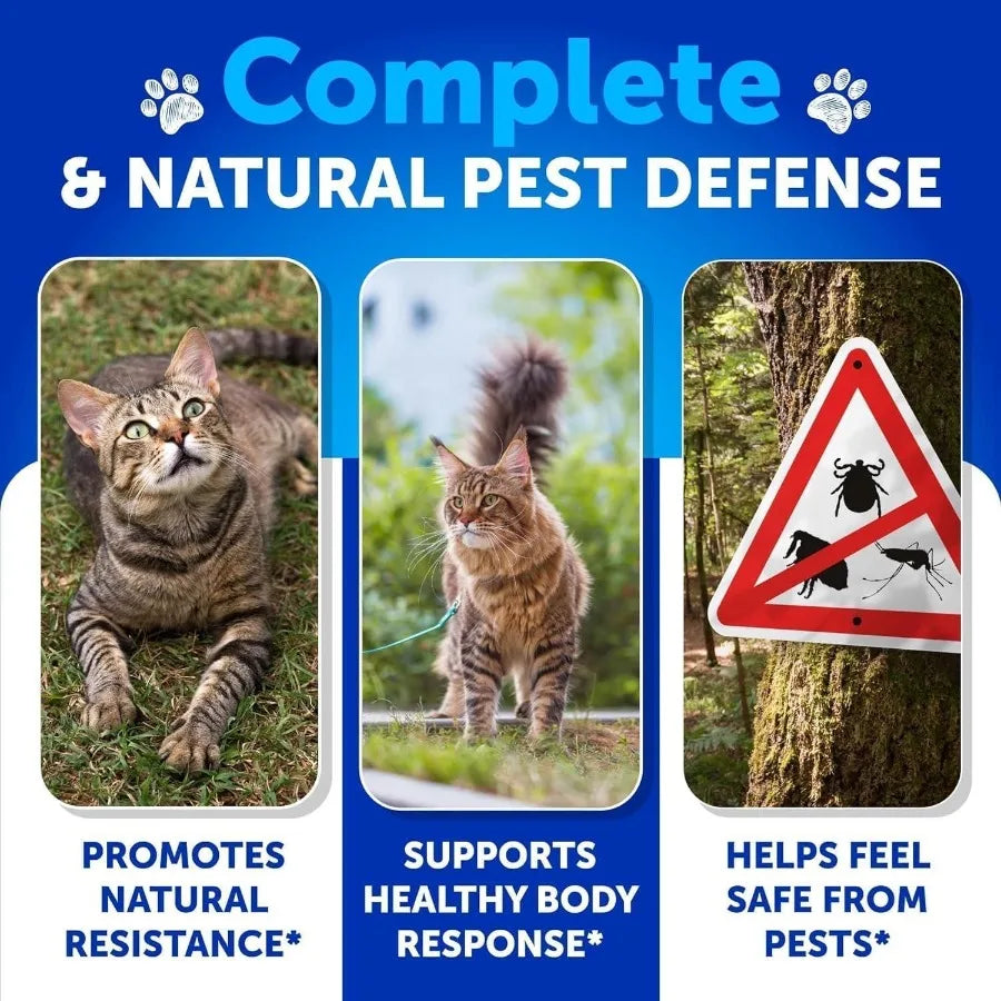 Natural Flea Treatment for Cats and Kittens Chewable Daily Oral Pills with Vitamins Flea and Tick Prevention Supplement