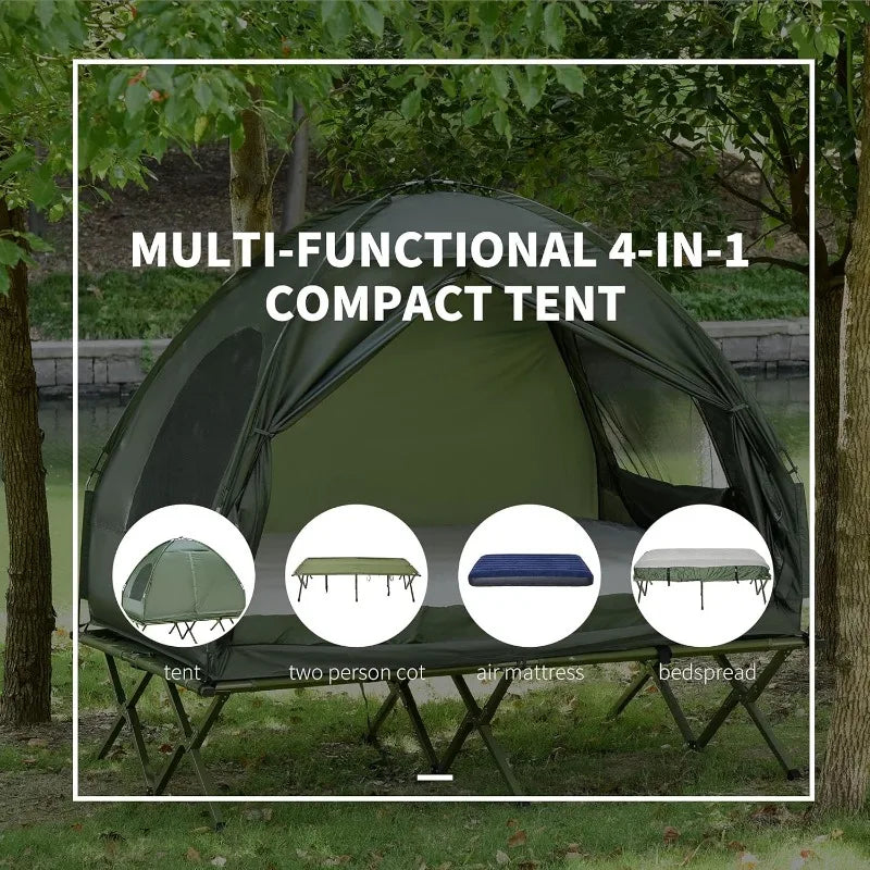 Outsunny 4 In 1 Foldable 2 Person Camping Cot Bed Tent