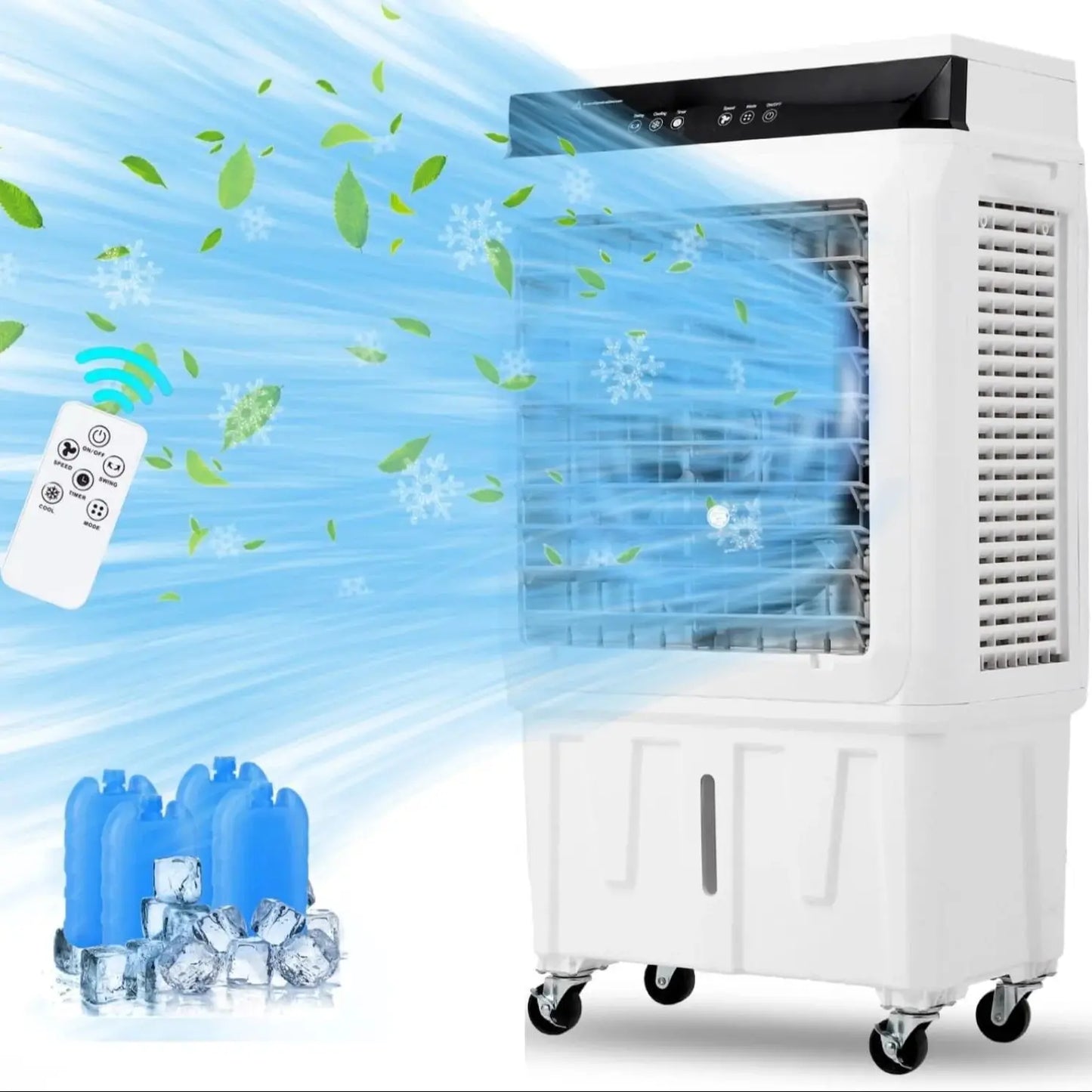 Evaporative Air Cooler 1800 CFM Swamp Cooler with Remote Control 12 Hour Timer 4 Ice Packs 3 Modes and Wind Speeds 8.4 Gallon