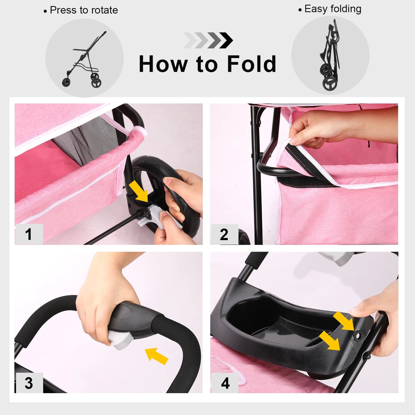 Foldable Pet Stroller With 360 Degree Swivel Wheels Basket