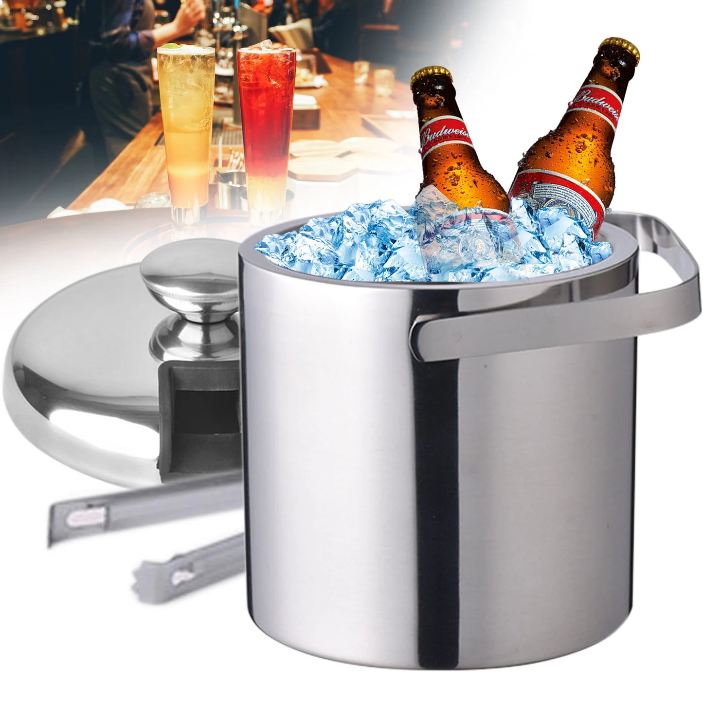 1.3L Double Layer Stainless Steel Ice Bucket Champagne Cooler