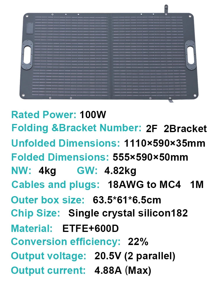 Ctolity 100W 200W Flexible Foldable Solar Panel Portable Waterproof Solar Generator Kit 12V 18V For Camping