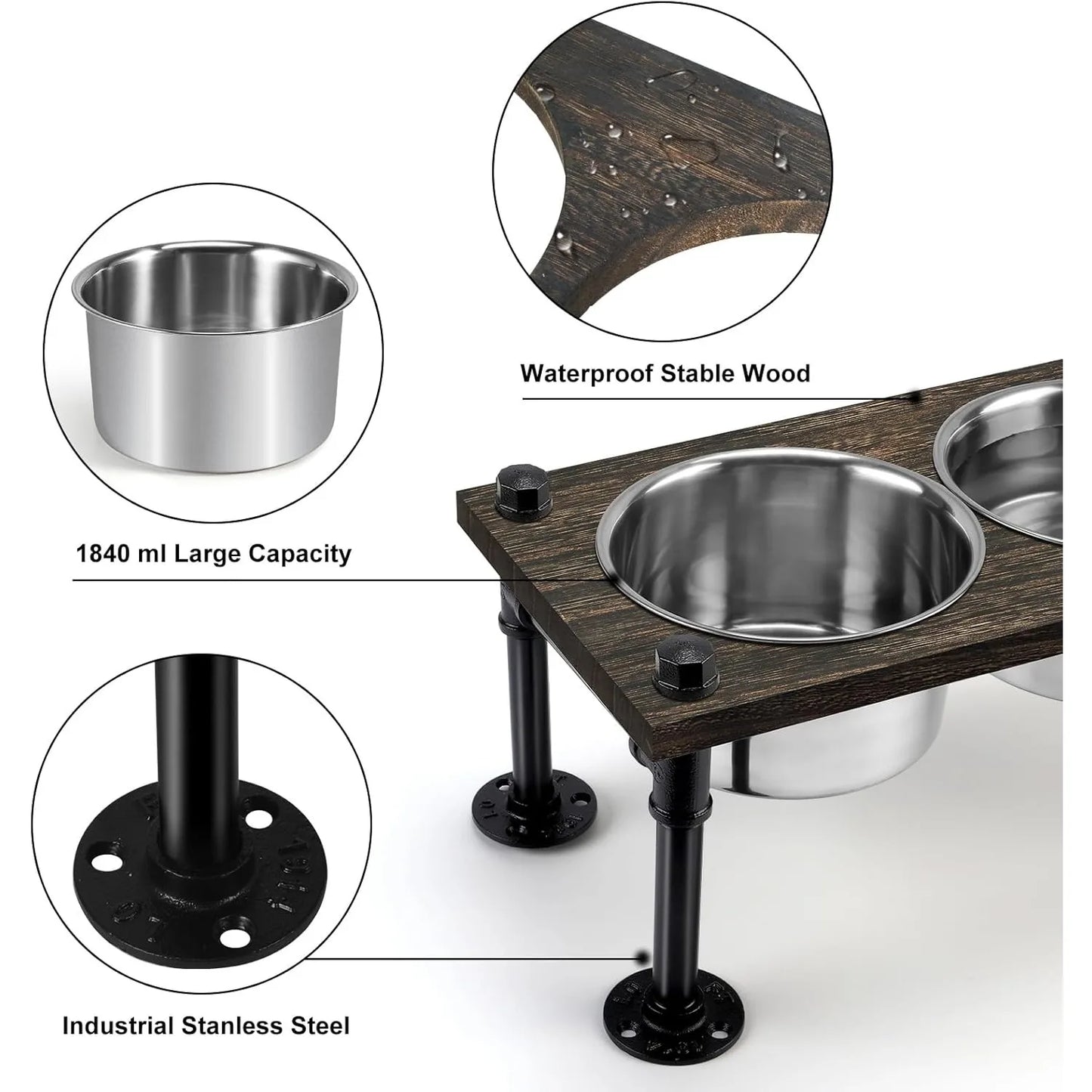 Raised Dog Bowl Stand For Large Dogs With 2 Bowls Farmhouse