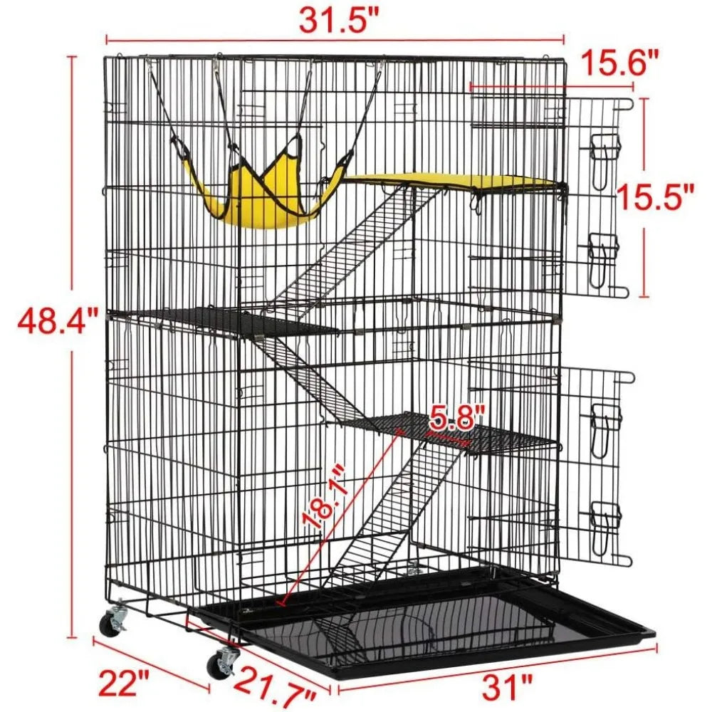 Foldable Kitten Cat Home Cages Leopard Hammock Bed Casters