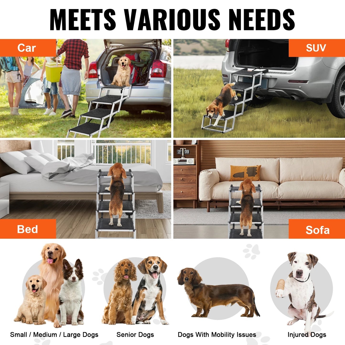 SucceBuy Aluminum Dog Car Stair Folding Pet Steps 150 Lbs
