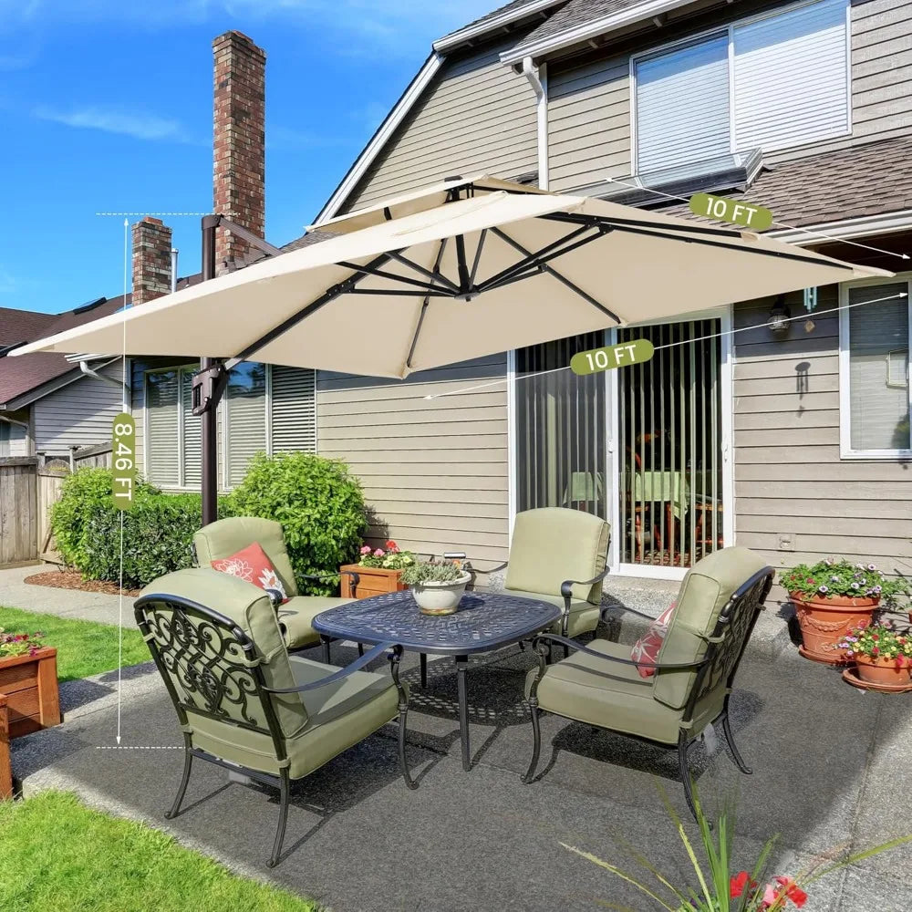 10x10 Ft Cantilever Patio Umbrella With Base Aluminum