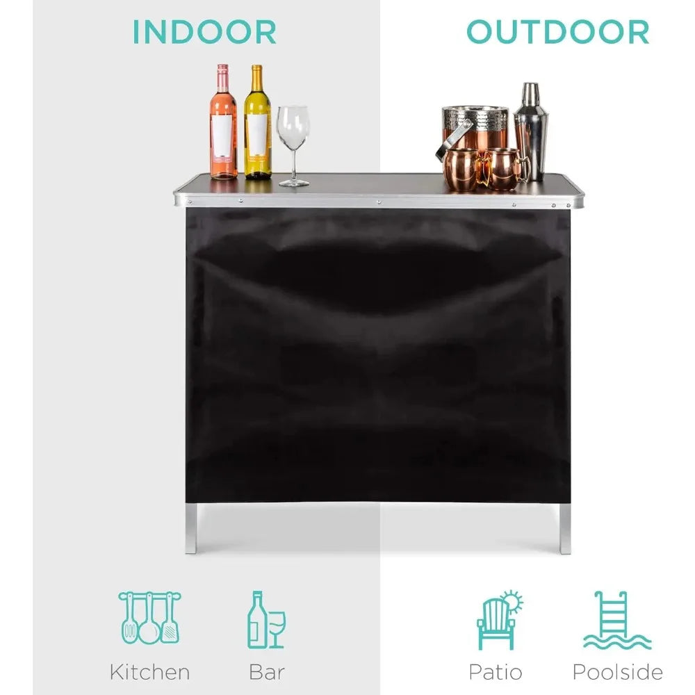 Portable Pop Up Bar Table With Carrying Case and Storage Shelf for Indoor Outdoor Party Tailgate