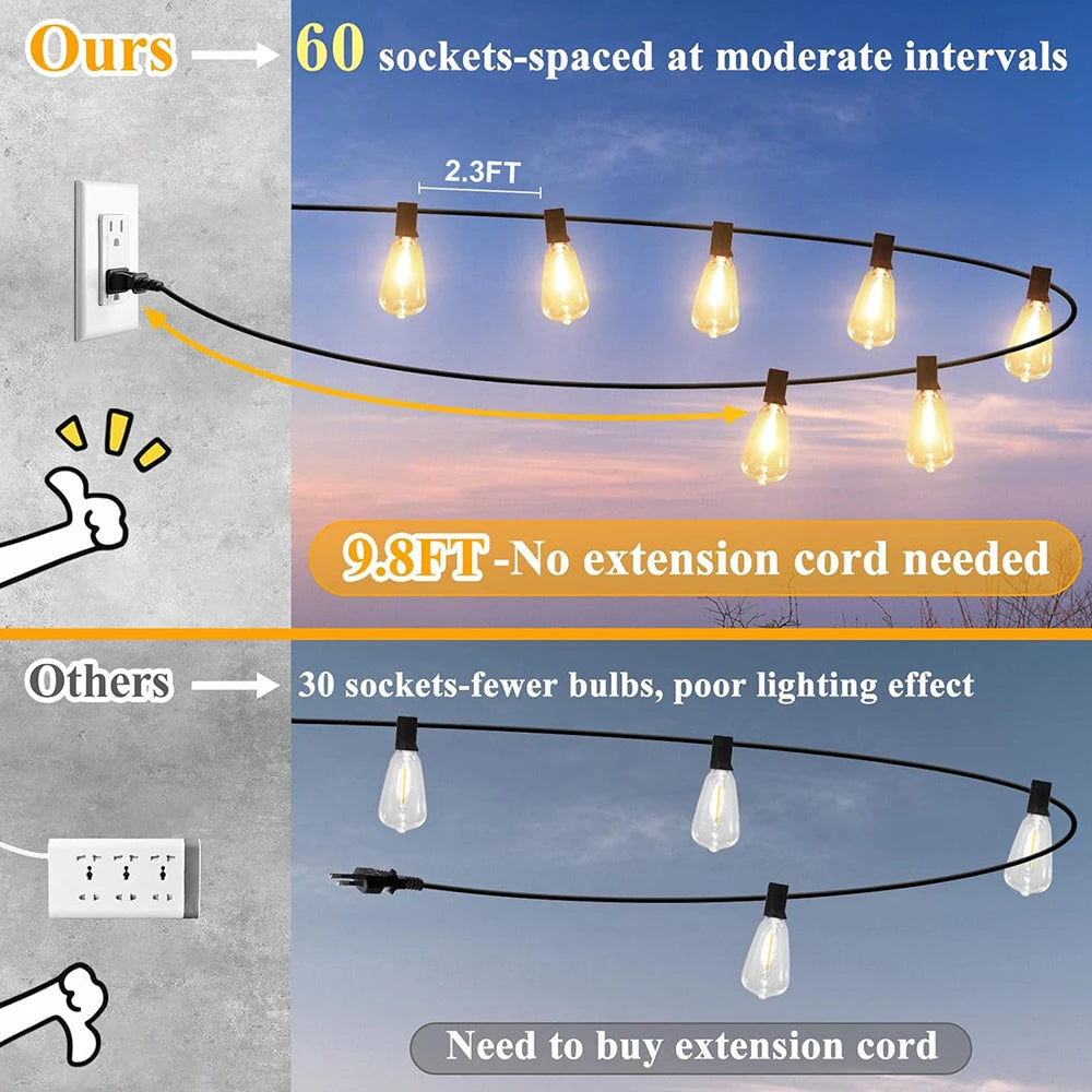 150FT LED Outdoor Patio String Lights Waterproof Dimmable