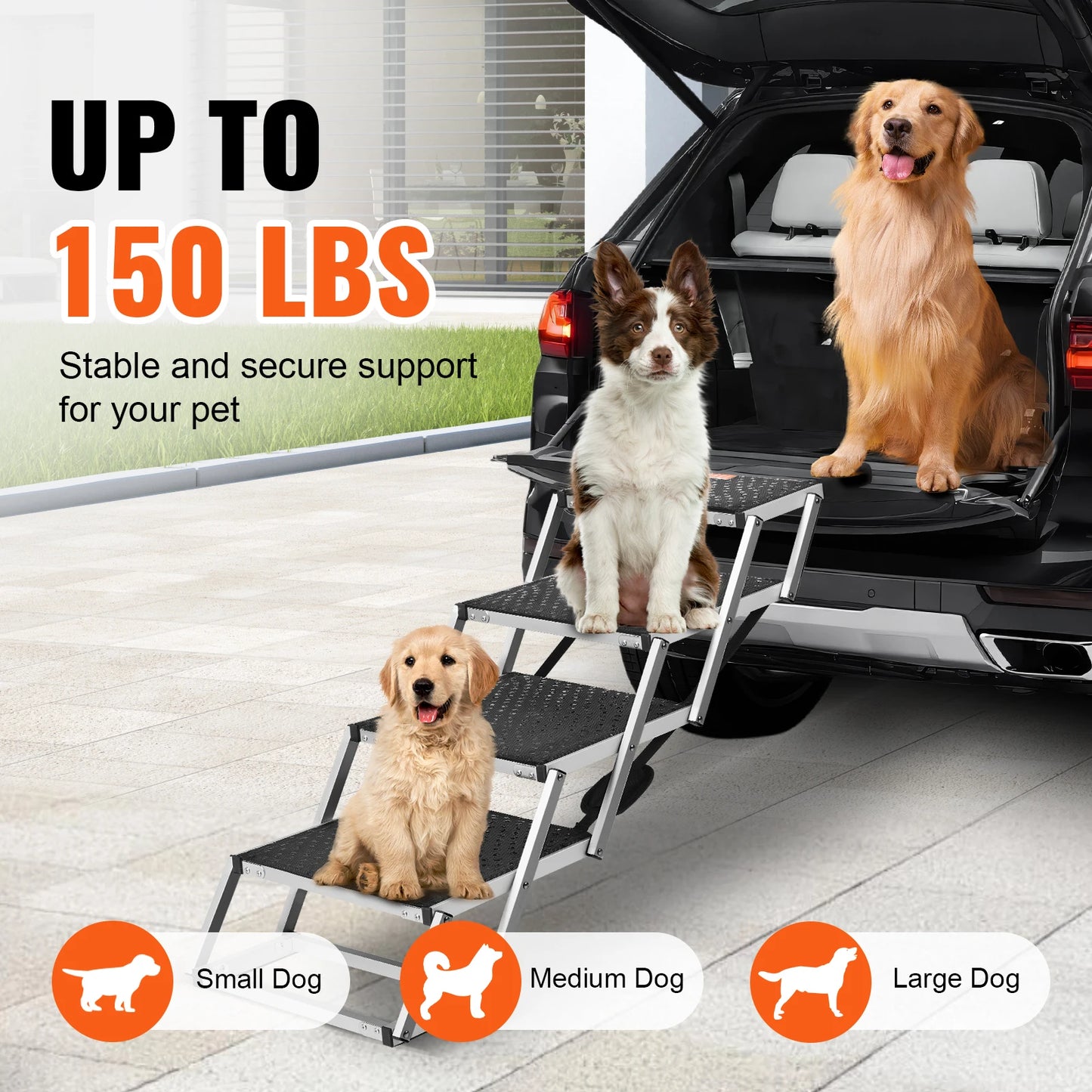 SucceBuy Aluminum Dog Car Stair Folding Pet Steps 150 Lbs