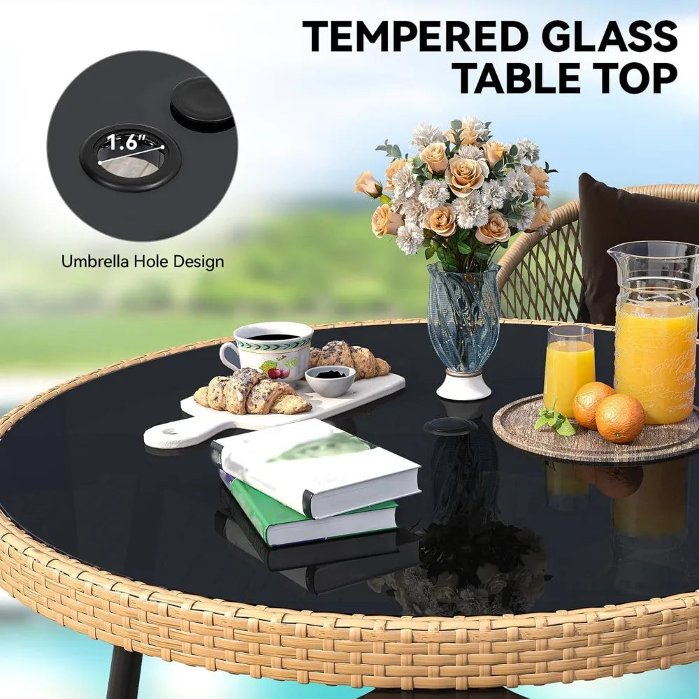 5 Piece Rattan Outdoor Dining Set For 4 With Cushions