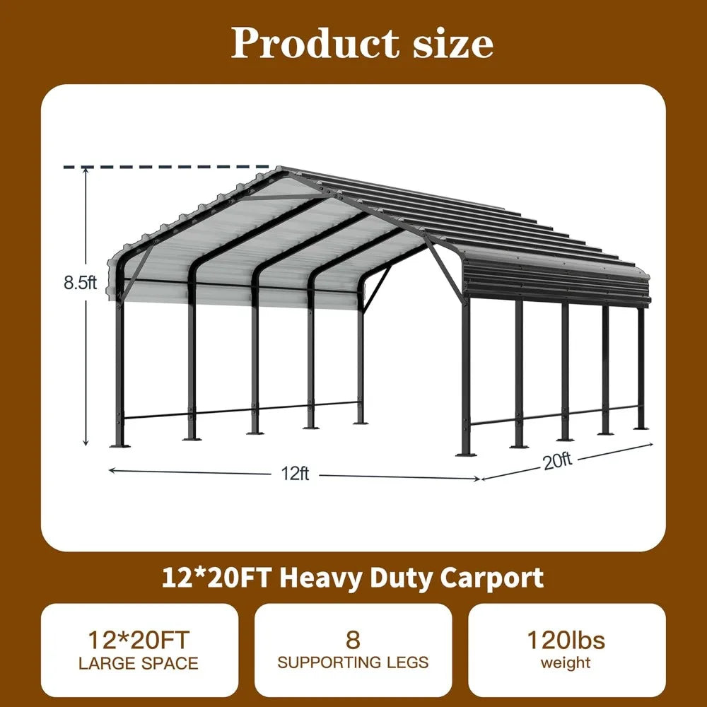 12x20 Ft Metal Carport Heavy Duty Galvanized Shelter