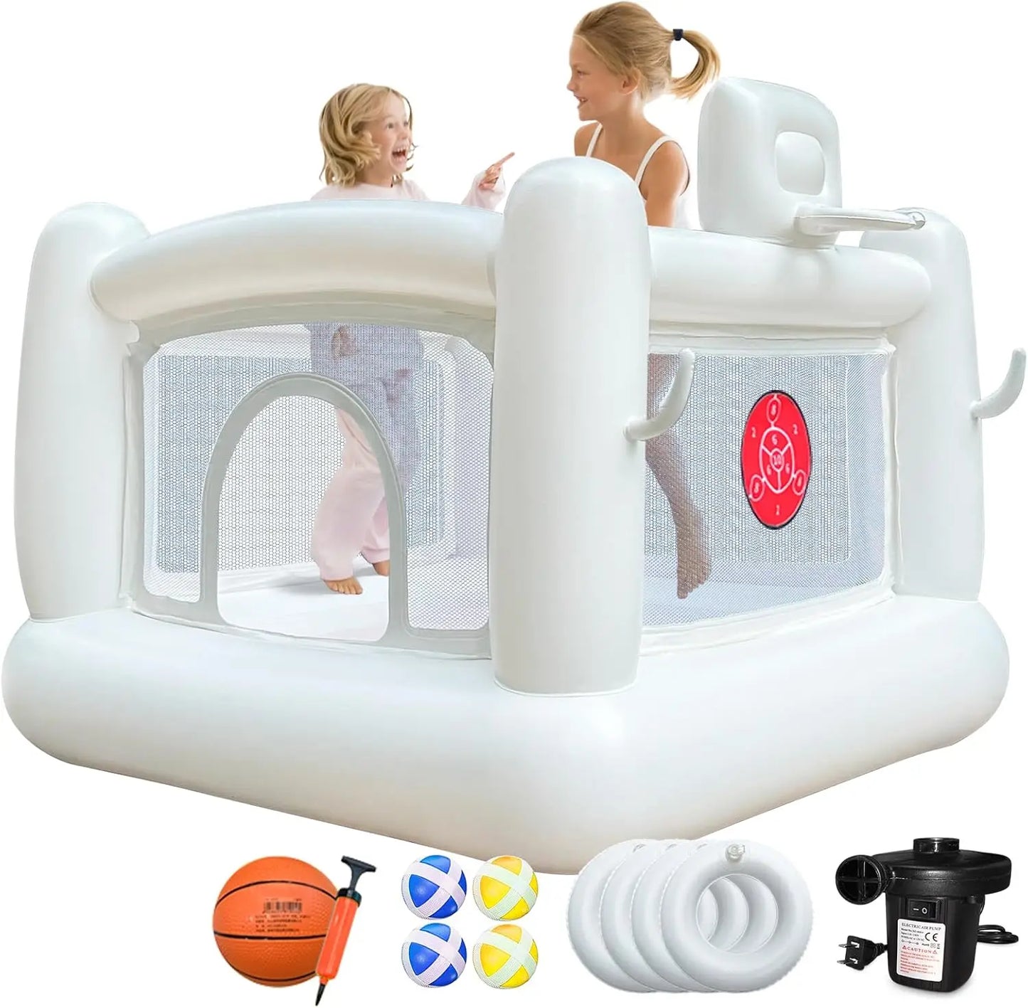 White Bounce House with Pump Kids Ball Pit Inflatable Trampoline for Kids 3 to 6 Years Indoor or Outdoor Playhouse