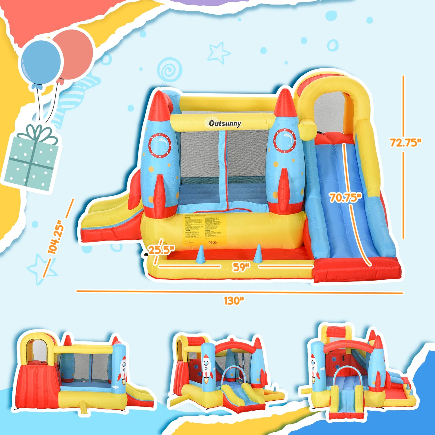 10.8 Foot X 8.7 Foot X 6.1 Foot Outdoor Inflated Castle for Climbing Sliding and Bouncing