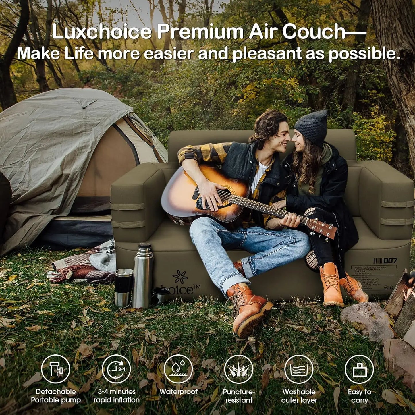 Portable Inflatable Loveseat Sofa With Built In Pump