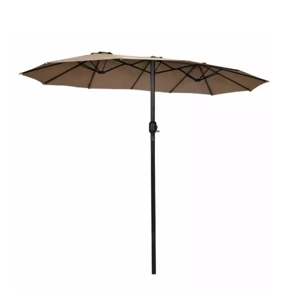 15 Ft Steel Double Twin Market Patio Umbrella With Crank