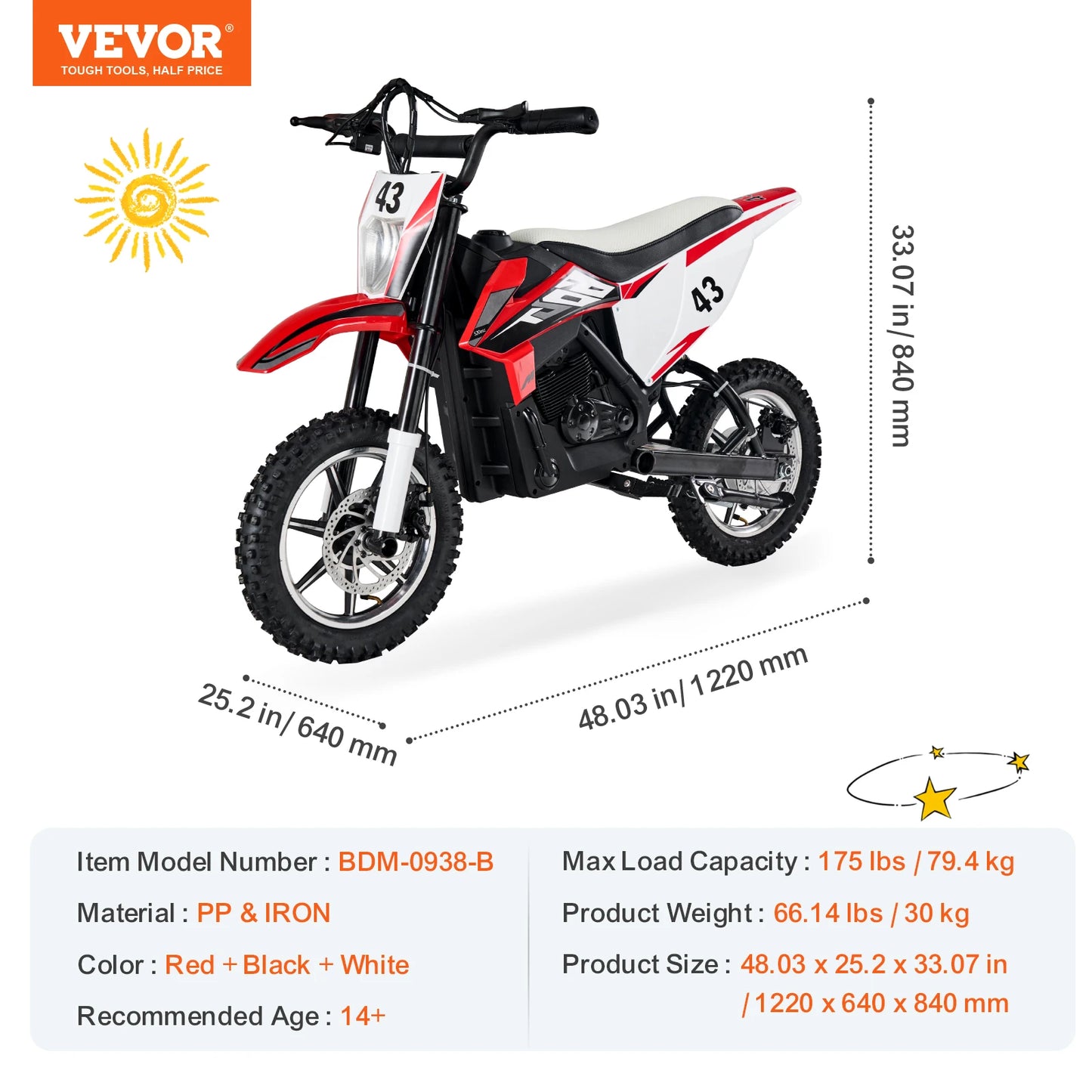SucceBuy 36V Kids Ride On Motorcycle with Speed Up to 15.5mph Treaded Tire Battery Gauge Electric Motorcycle Toys for Children
