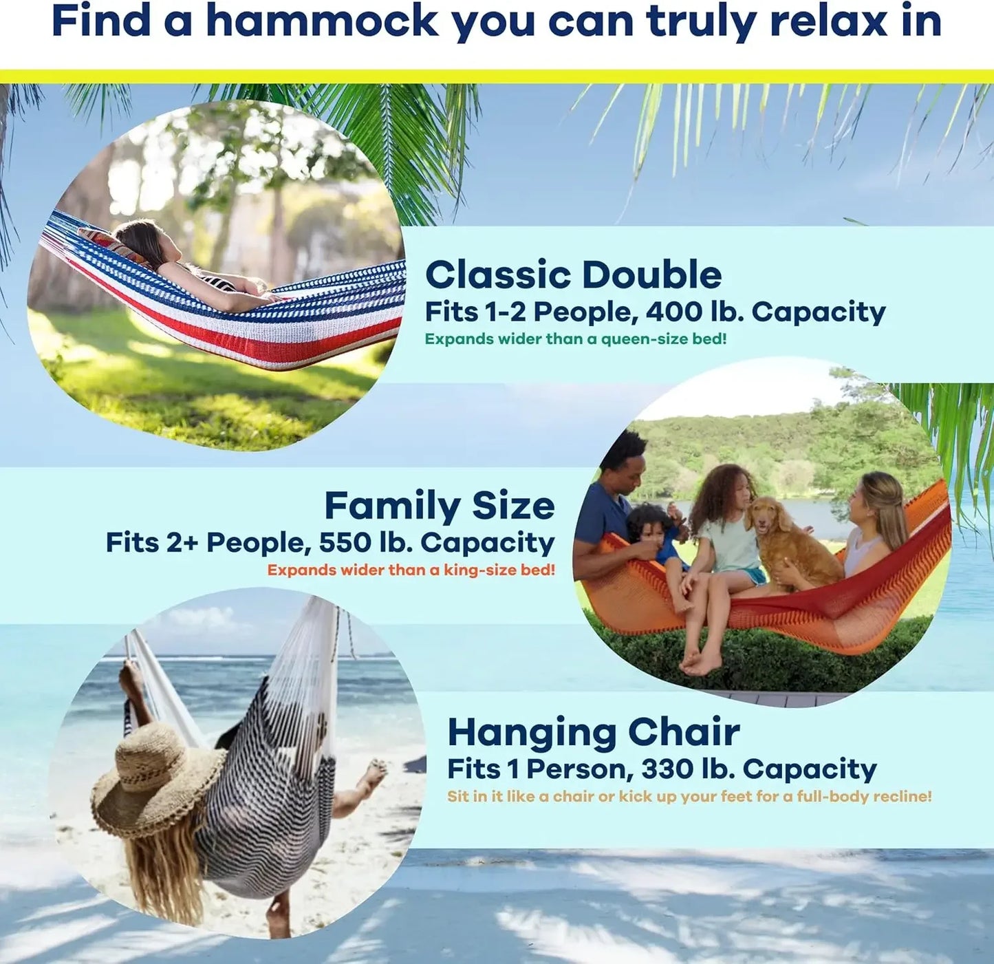 Handwoven Double Hammock Fits One To Two 400lb Weathersafe