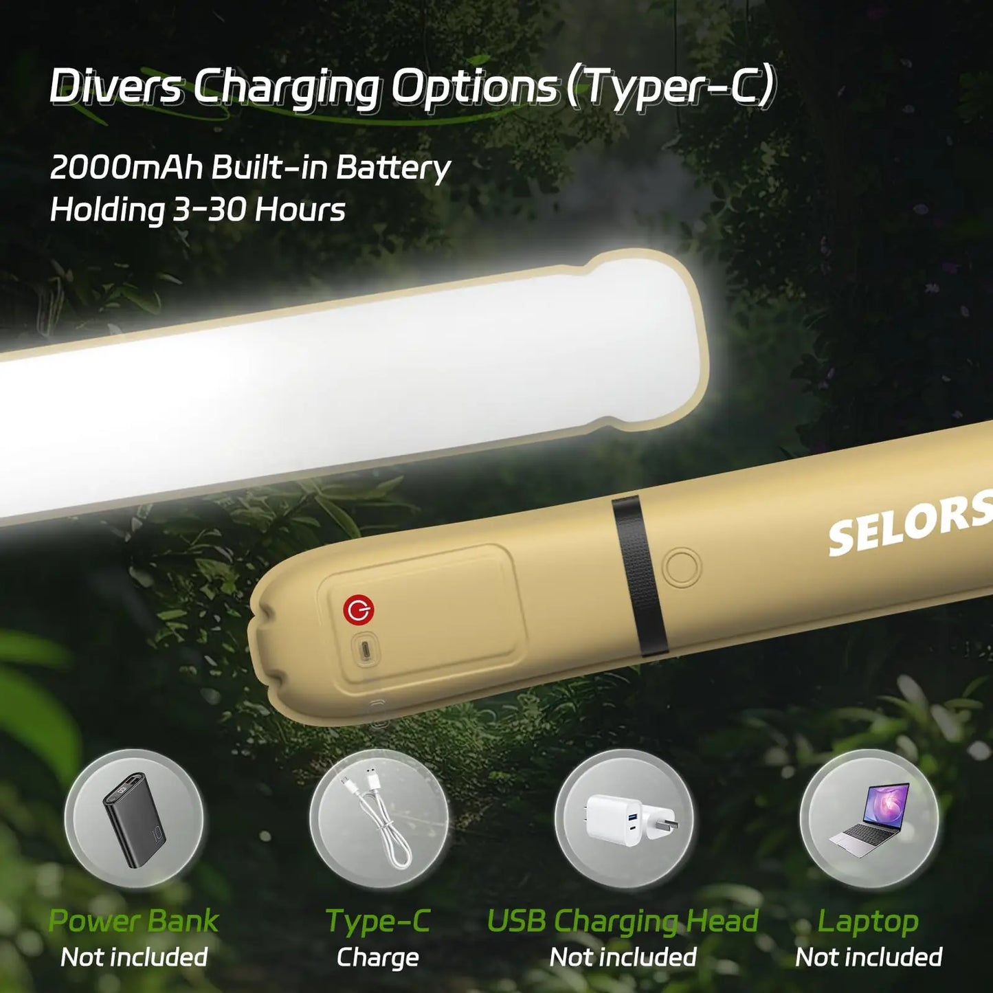 Selorss Rechargeable Waterproof Camping Light 2000mAh