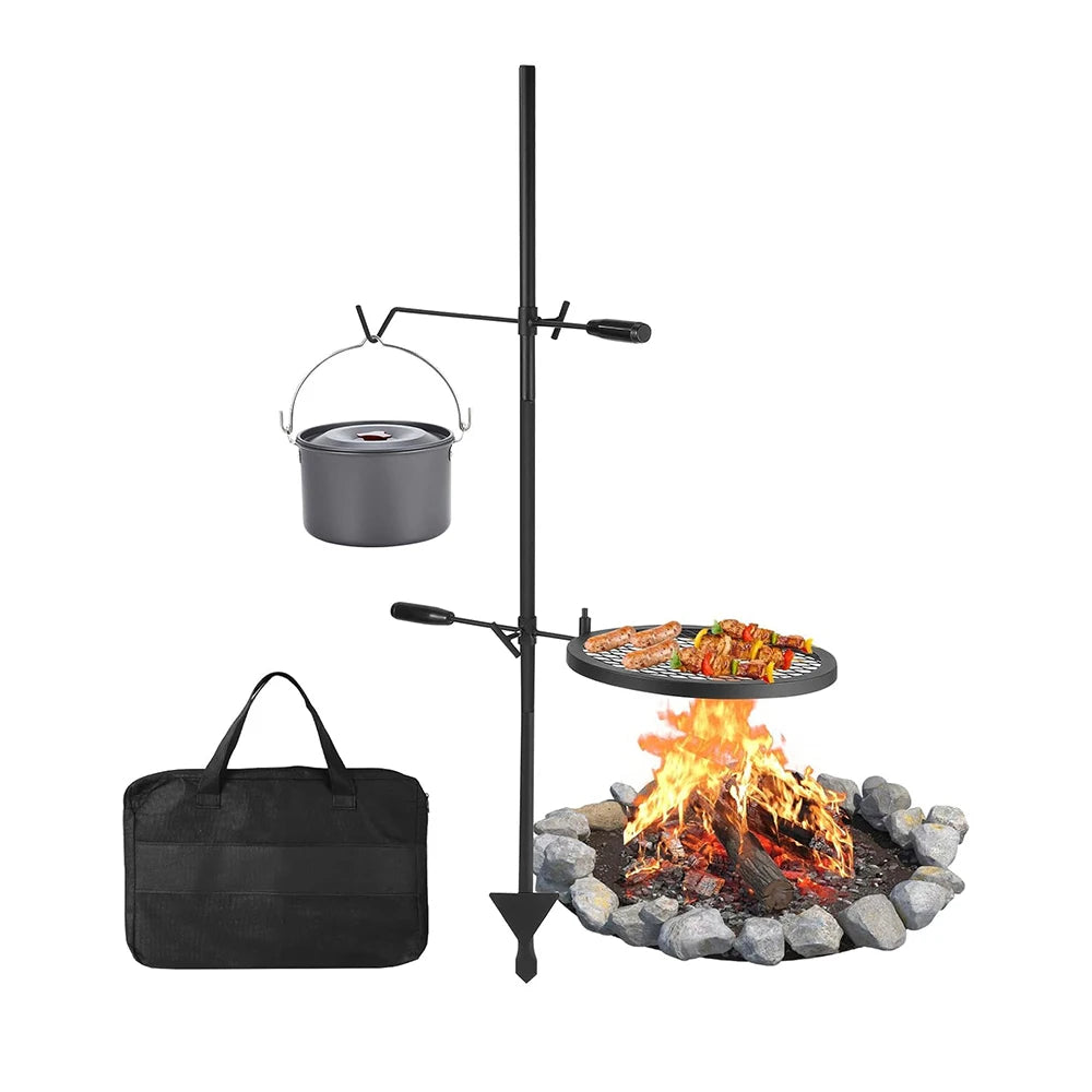 Swivel Campfire Grill With Carrying Bag Heavy Duty Steel Fire Pit Grate 360 Degree Adjustable Open Fire Grill