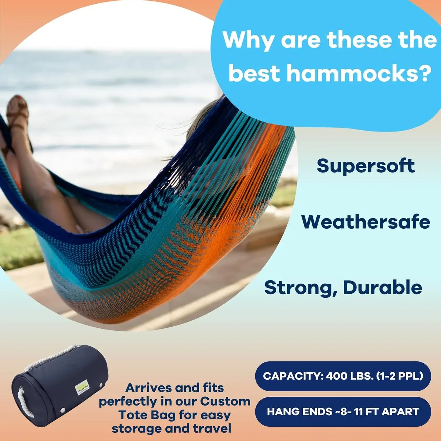 Handwoven Double Hammock Fits One To Two 400lb Weathersafe