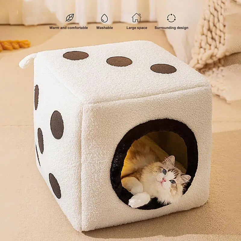 Winter Warm Dice Shape Foldable Cat Bed Cozy Kitten Lounger