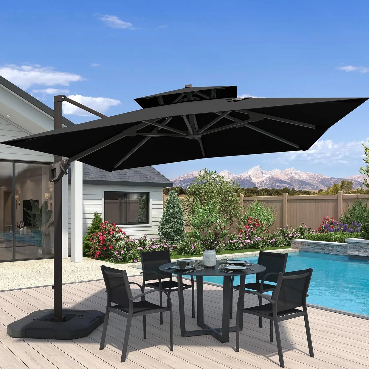 10x10 Ft Cantilever Patio Umbrella With Base Aluminum