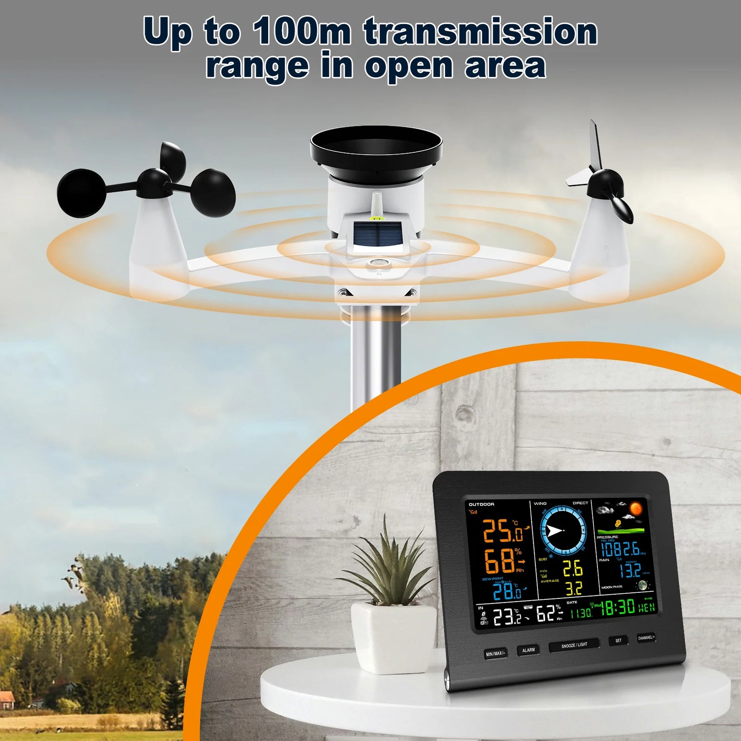 8 In 1 Wireless Weather Station With WiFi Sync Solar Sensor