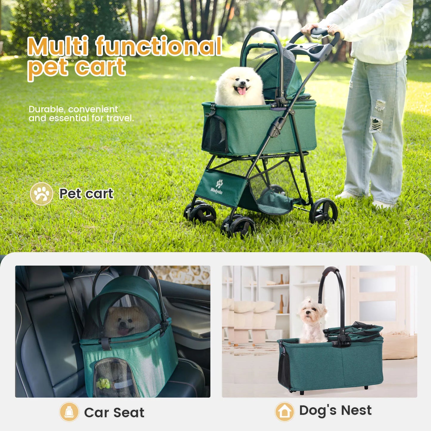 Wedyvko Portable Small Dog Stroller With Folding Basket