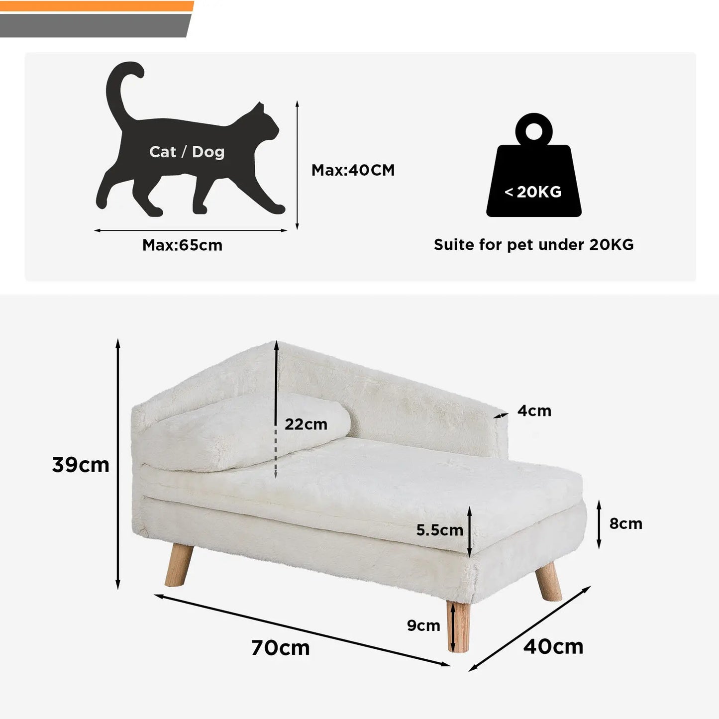 Elevated Pet Bed With Solid Wood Legs Dog Cat L Shape Sofa