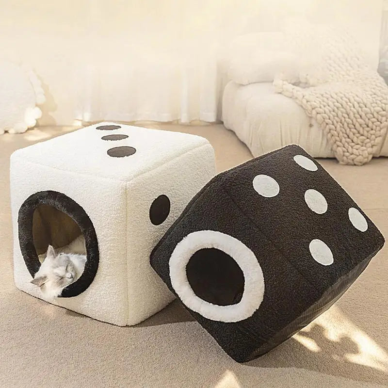 Winter Warm Dice Shape Foldable Cat Bed Cozy Kitten Lounger