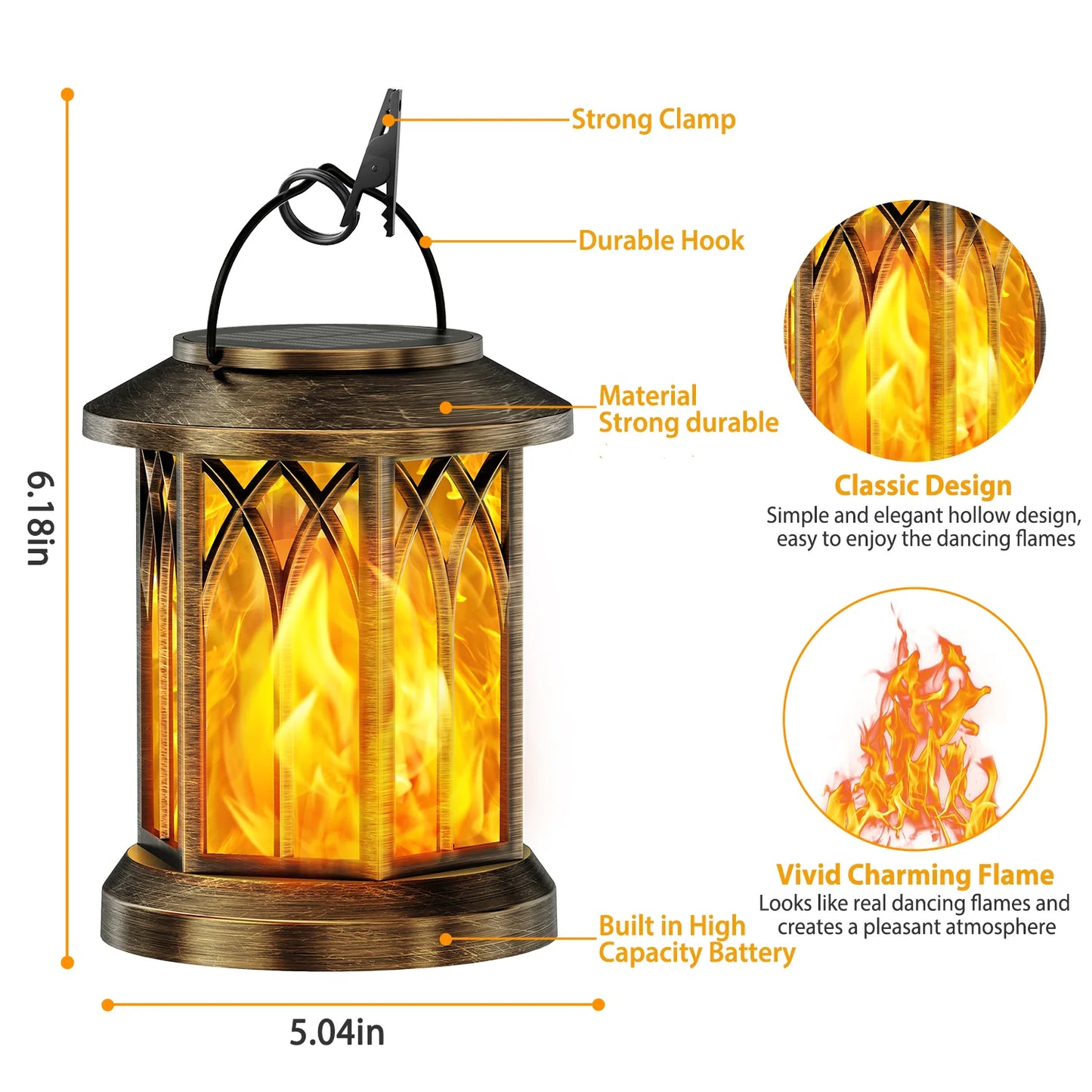 2 Pack Flickering Flame Solar Lanterns For Garden Patio