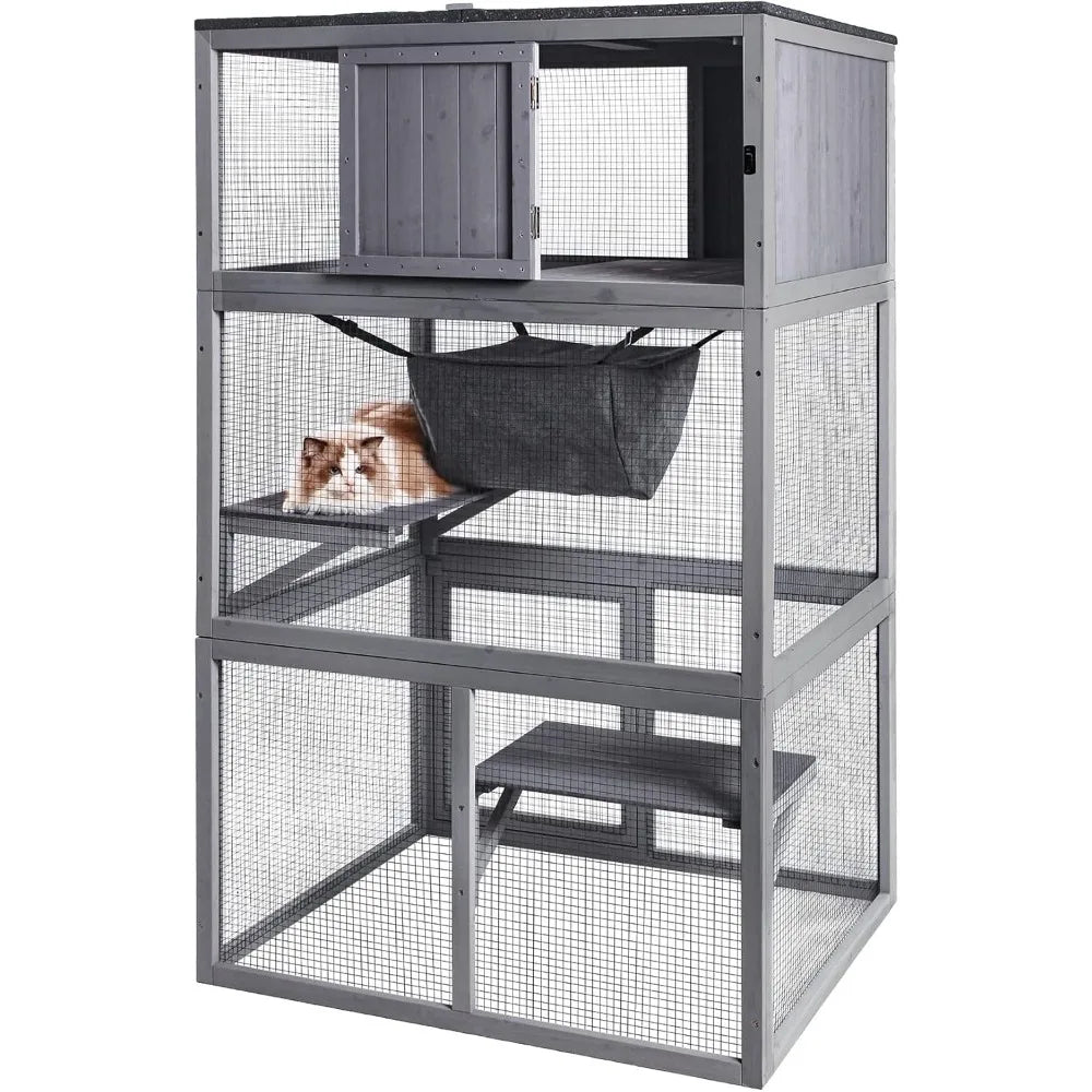 X Zone Pet Catio Wooden Cat House Enclosure Three Floors
