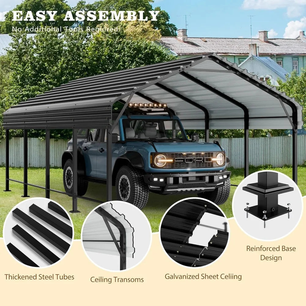 12x20 Ft Metal Carport Heavy Duty Galvanized Shelter