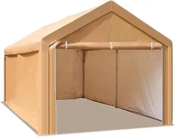 10x20 Ft Heavy Duty Carport Canopy With Sidewalls Beige