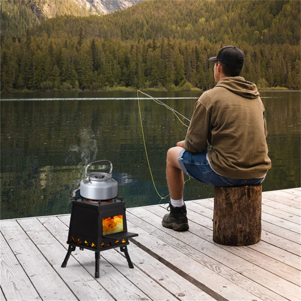 Portable Windproof Outdoor Wood Heater with Burner Stove Bin for Camping Tent