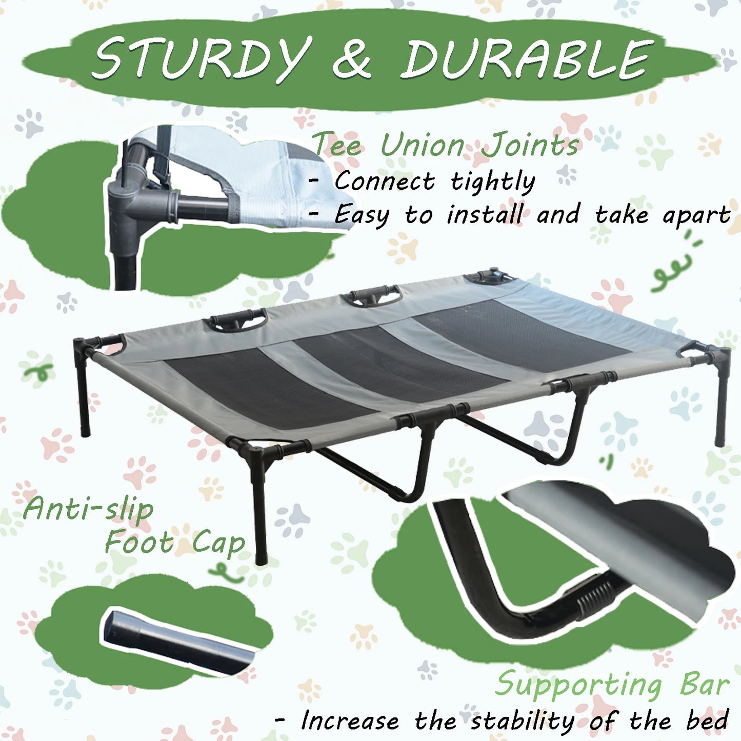Elevated Dog Bed With Canopy Anti Slip Oxford Fabric
